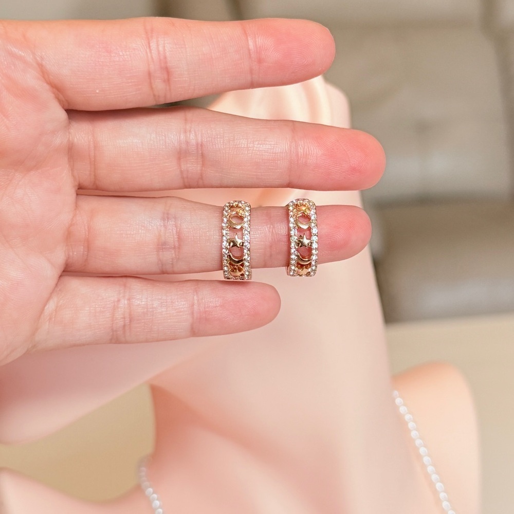 Gold Crescent Hoop Earrings With Zirconia